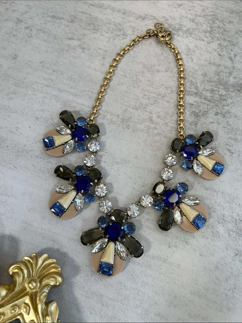 J. Crew Blue, Cream & Gold Floral Statement Necklace